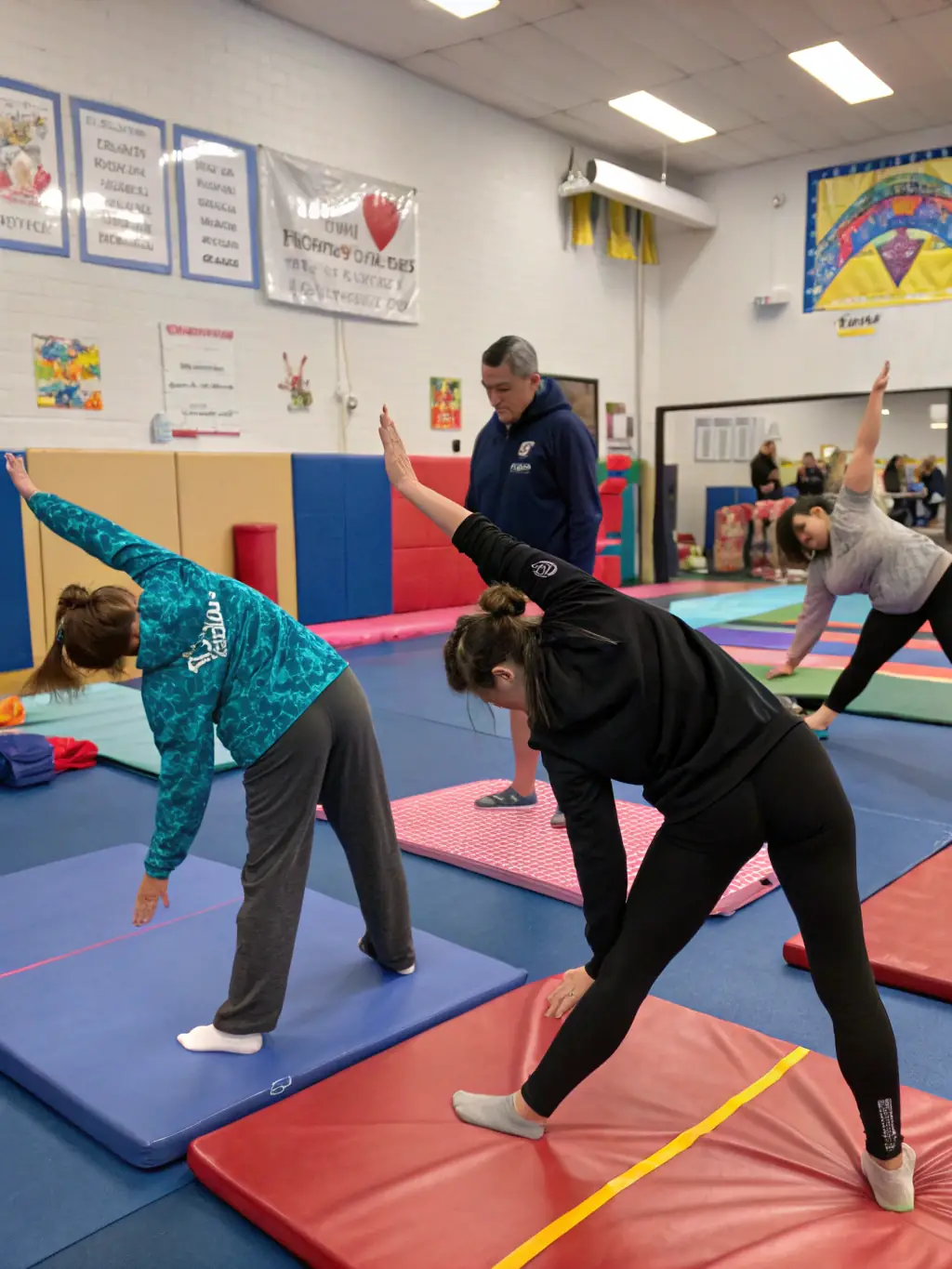 A group of senior citizens participating in a gentle fitness class at Union Sportive de Marolles, highlighting the organization's commitment to well-being for all age groups.
